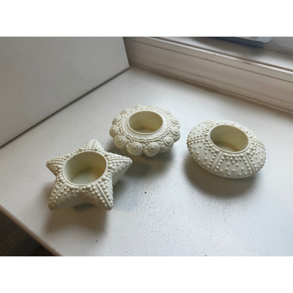 Partylite Sea Life Tea Light Candle Holder Set Starfish Urchin Coastal Cream